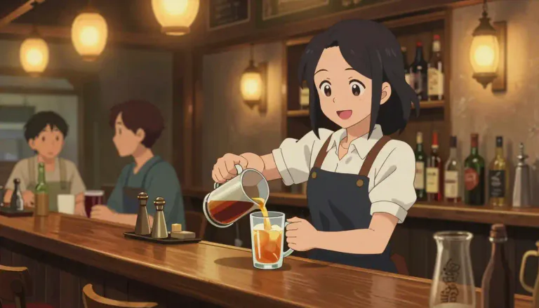 Visual representation of "barmaid" - A woman who serves drinks in a bar.
