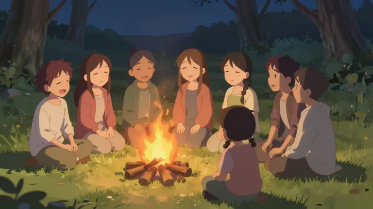 Visual representation of "kumbaya" - A song that expresses a spirit of unity and peace, often associated with a naive desire for harmony in groups.
