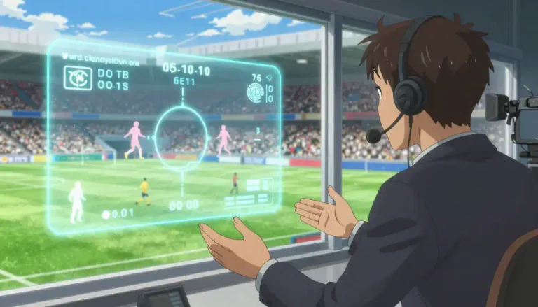 Visual representation of "commentate" - To explain the details or background of an event, usually while it is happening, for an audience.