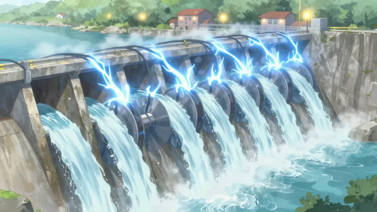 Visual representation of "hydroelectricity" - Electricity produced from the energy of flowing or falling water.