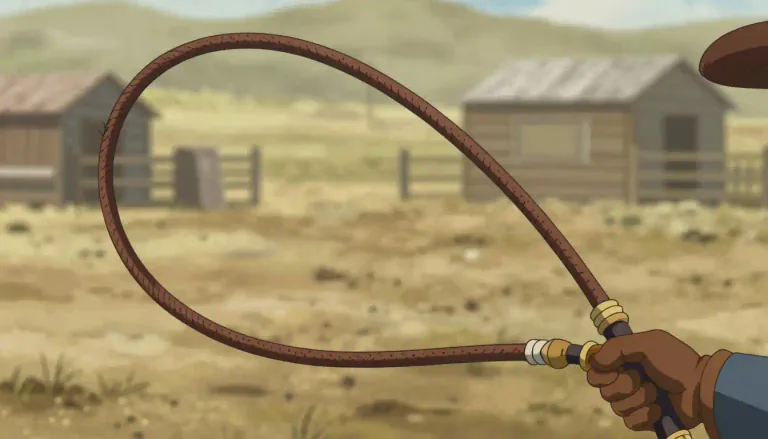 Visual representation of "bullwhip" - A type of whip with a long, tapering length that is typically used to strike animals or signify commands.
