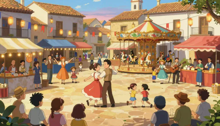 Visual representation of "feria" - A festival or fair, especially one celebrating local culture and crafts or agricultural products.