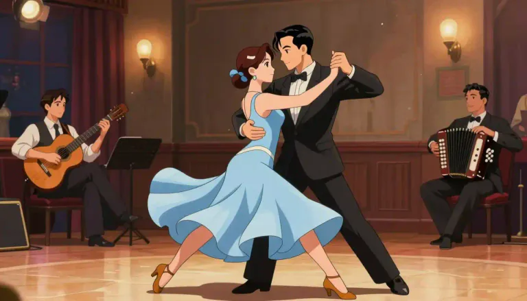 Visual representation of "milonga" - A lively dance and musical style originating in Argentina, characterized by a faster rhythm than traditional tango.