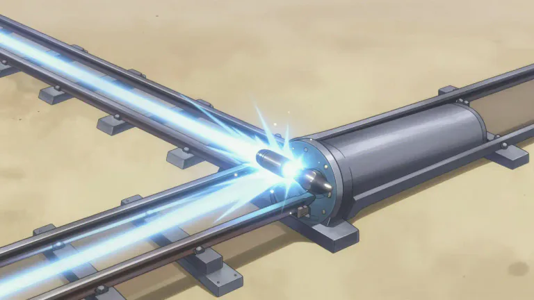 Visual representation of "railgun" - A railgun is a type of weapon that uses electromagnetic forces to accelerate a projectile along a pair of metal rails.
