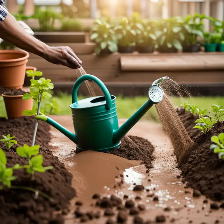 Visual representation of "damp down" - To make soil or another material wet.