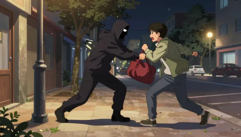 Visual representation of "mugger" - A person who attacks and robs another in a public place