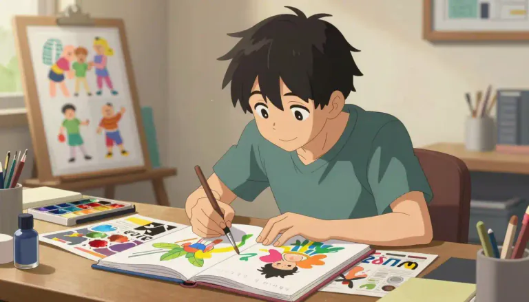 Visual representation of "illustrator" - A person who makes pictures for books, magazines, or advertisements.
