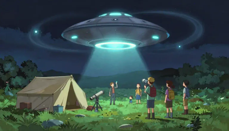 Visual representation of "ufology" - The study of unidentified flying objects and related phenomena.