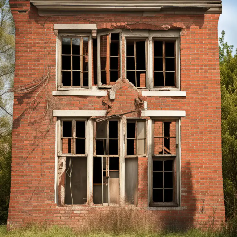 Visual representation of "brick up" - To block something, such as a door or window, with bricks.