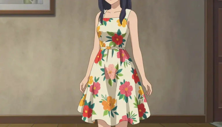 Visual representation of "frock" - It's a type of a dress, typically knee-length or longer, that ladies and young girls usually wear.