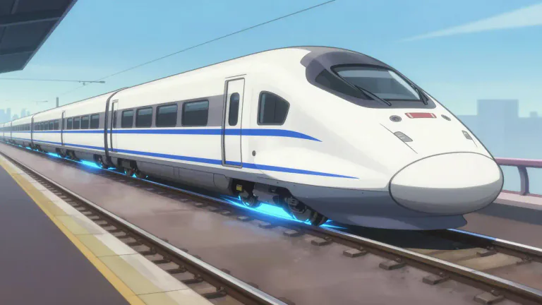 Visual representation of "maglev" - A transport system that uses magnetic levitation to move vehicles without physical contact with the ground, leading to reduced friction and increased speed.