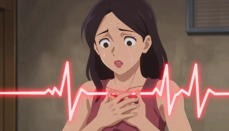 Visual representation of "palpitations" - A noticeably rapid, strong, or irregular heartbeat due to agitation, exertion, or illness