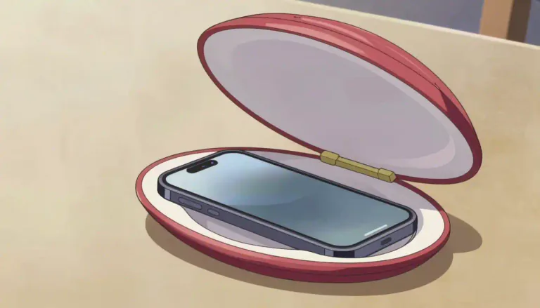 Visual representation of "clamshell" - A type of case or package that opens in two halves like a clam shell.