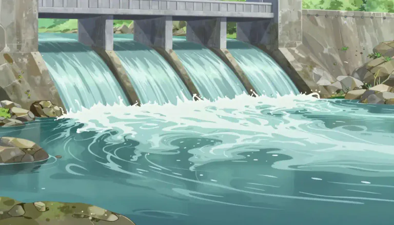 Visual representation of "tailwater" - The body of water downstream of a dam where the flow is controlled and located beneath the outlet.