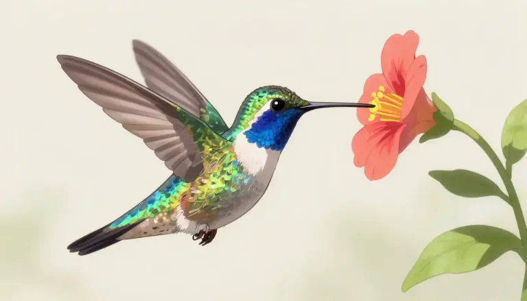 Visual representation of "hummingbird" - A small colourful bird that can fly in place or late backwards. It gets its name from the humming sound made by its wings.