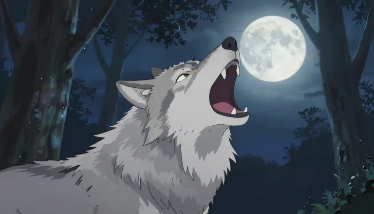 Visual representation of "howl" - To make a loud, wailing noise, like a dog or a wolf