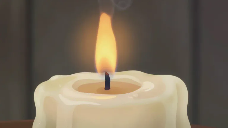 Visual representation of "wick" - A strip of material used in a candle or lamp to soak up liquid fuel and keep the flame burning.