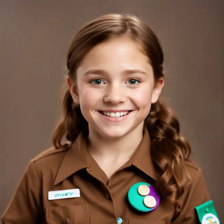 Visual representation of "brownie" - A member of the junior branch of the Girl Scouts or Girl Guides (aged 7-10 in the USA).