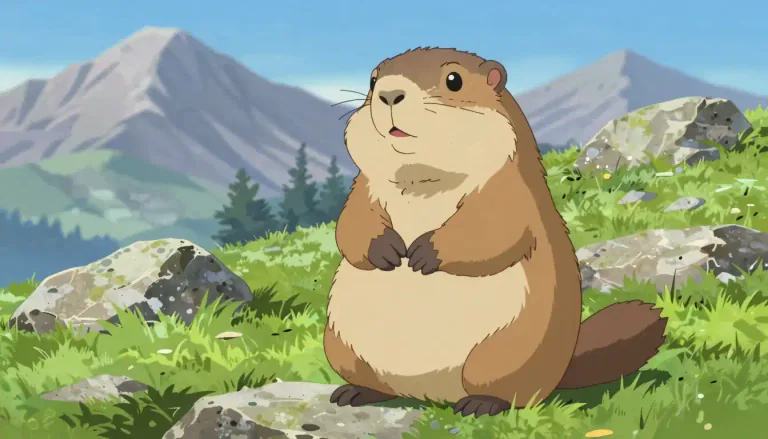 Visual representation of "marmot" - A type of large squirrel that lives in mountains and is often found sitting up on its back legs.