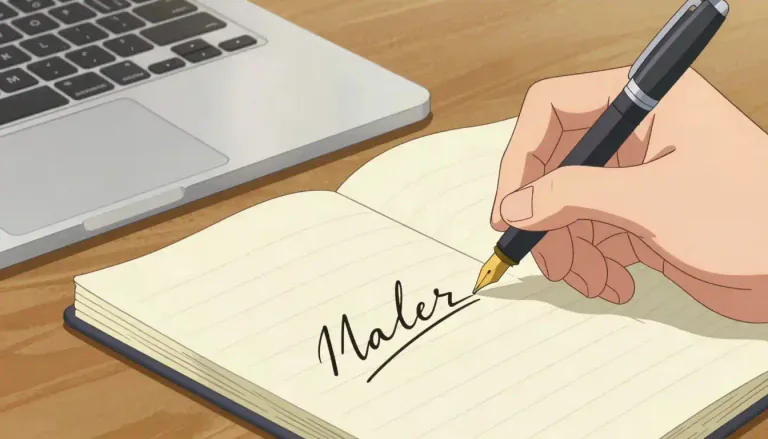 Visual representation of "longhand" - The normal style of writing by hand, where every letter of a word is written separately.
