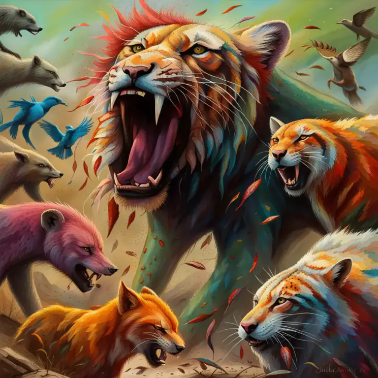 Visual representation of "red in tooth and claw" - Describing nature as violent and competitive, where survival is difficult.