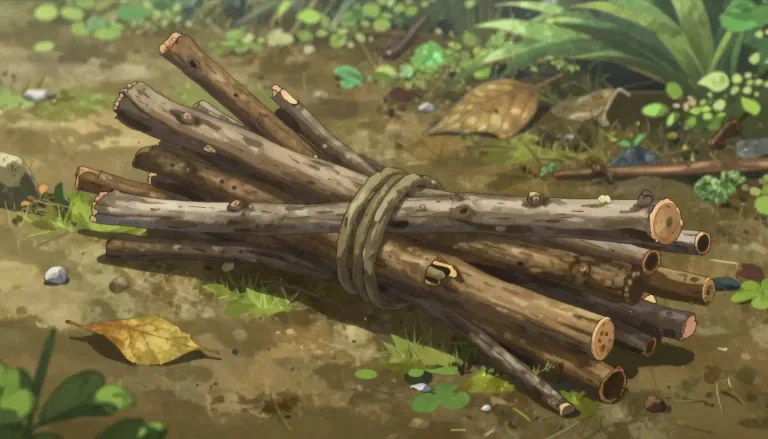 Visual representation of "faggot" - A bundle of sticks or twigs bound together as fuel.
