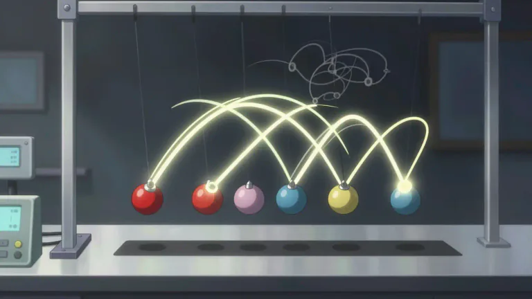 Visual representation of "chaotic" - Relating to chaos theory, which is about complex systems where minor changes can produce major, unpredictable results.