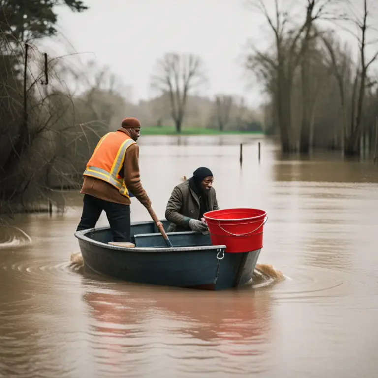 Visual representation of "bail out" - To remove water from a boat, usually with a container.