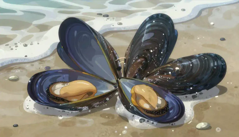 Visual representation of "mussel" - A kind of sea creature with a shell that is often eaten as food.