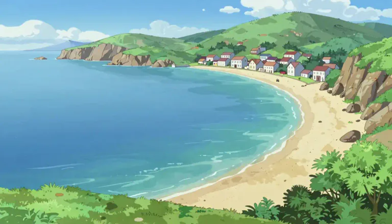 Visual representation of "bight" - A bend in a geographical feature, like a river, coastline, or hill