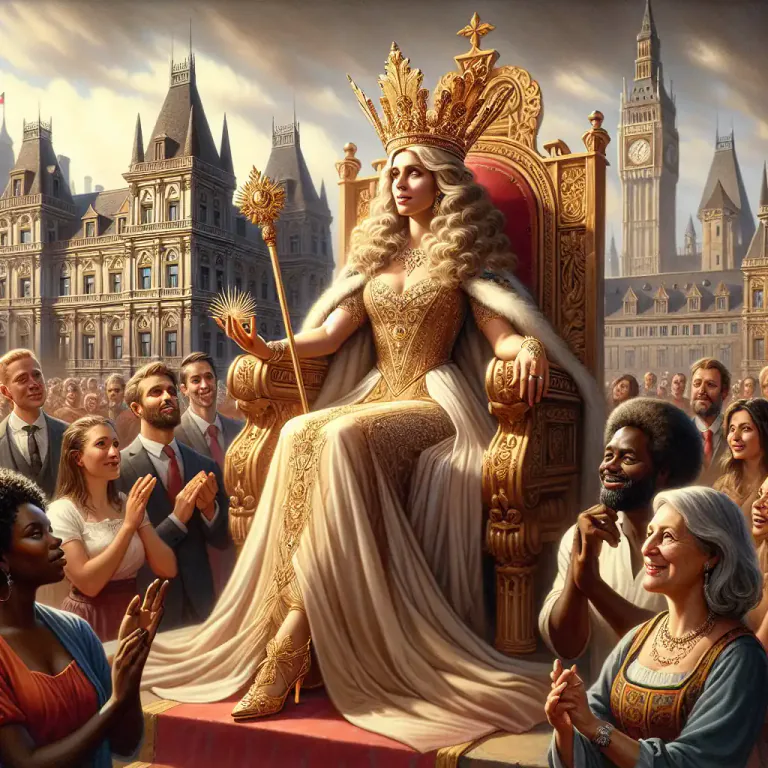 Visual representation of "kingship" - A type of government where a king or queen rules