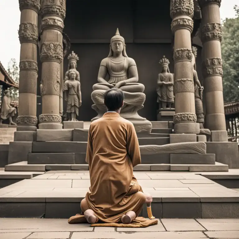 Visual representation of "idolize" - In a religious context, to worship an image or representation of a god as a deity.