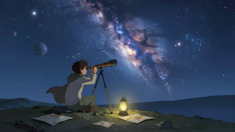 Visual representation of "stargazer" - A person who observes the stars and celestial bodies, typically as a hobby or profession.