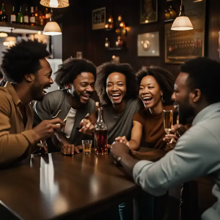 Visual representation of "drink up" - To consume alcohol in a social setting.