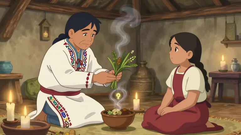 Visual representation of "curandero" - A curandero is a person who practices traditional healing methods and folk medicine, particularly in Latin American cultures, using natural remedies and spiritual rituals.