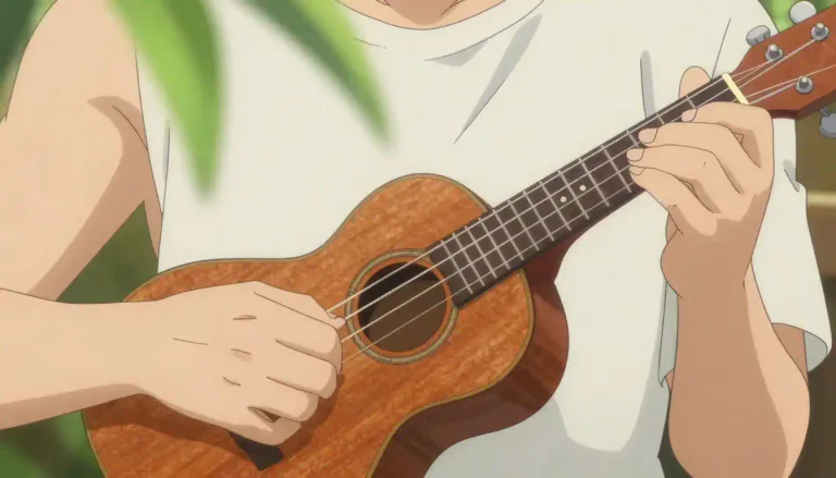 Visual representation of "ukelele" - A small, guitar-like musical instrument with four nylon or gut strings, commonly used in Hawaiian music.