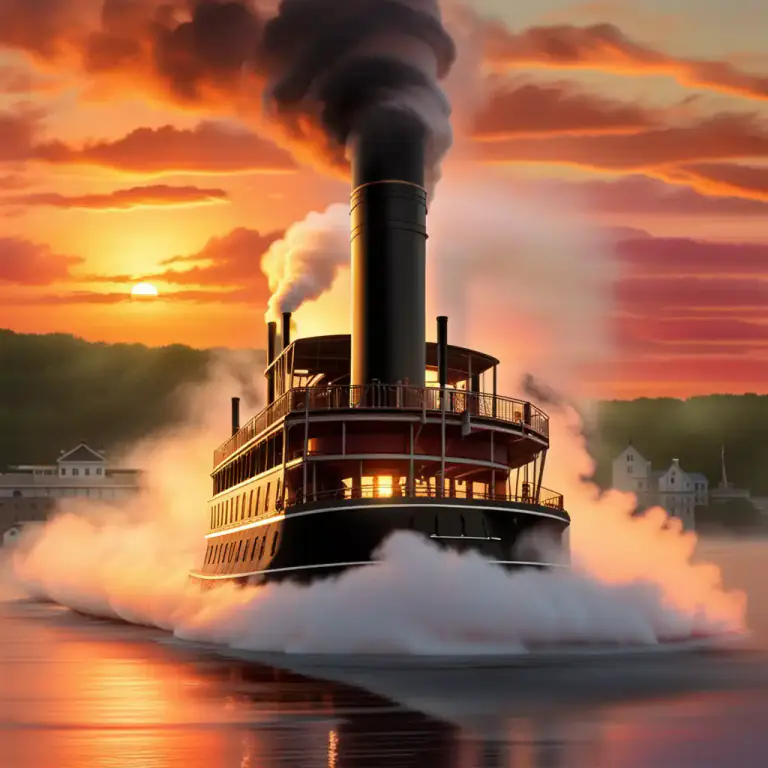 Visual representation of "steam off" - To sail away quickly in a steam powered vehicle