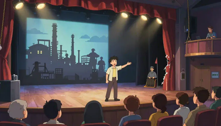 Visual representation of "brechtian" - Related to the works and ideas of Bertolt Brecht, especially in theater.