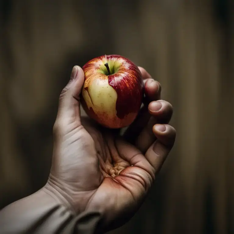 Visual representation of "a rotten apple" - An apple that has decayed and is not good to eat.