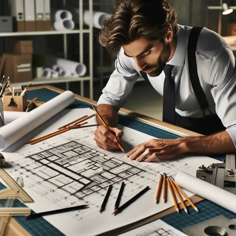 Visual representation of "draughtsmanship" - The skill or expertise in drawing or sketching plans, blueprints, or diagrams.