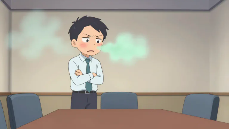 Visual representation of "fart" - To release gas from the intestines out of the body.