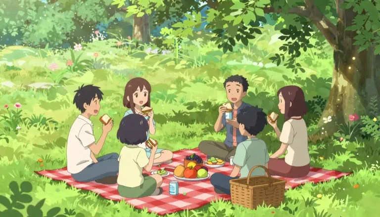 Visual representation of "picnic" - A meal eaten outdoors, especially during a trip or leisure activity