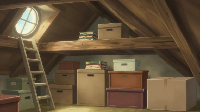 Visual representation of "loft" - A room or space that is just below the roof of a building and that is often used to store things.