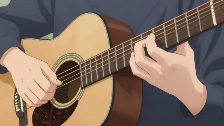 Visual representation of "strum" - To play a musical instrument (usually a string instrument like a guitar) by brushing fingers over the strings