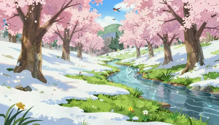 Visual representation of "springtime" - The season which occurs between winter and summer, often associated with rebirth, renewal and growth.