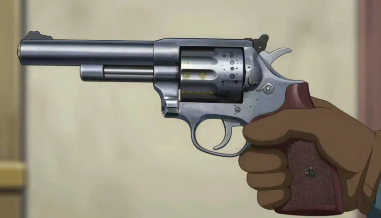 Visual representation of "revolver" - A type of gun with a rotating part that holds the bullets.
