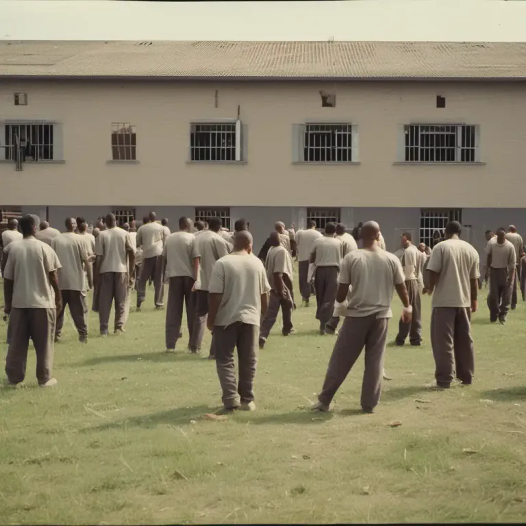 Visual representation of "yard" - The area of land that a prison overlooks, and where prisoners can exercise.