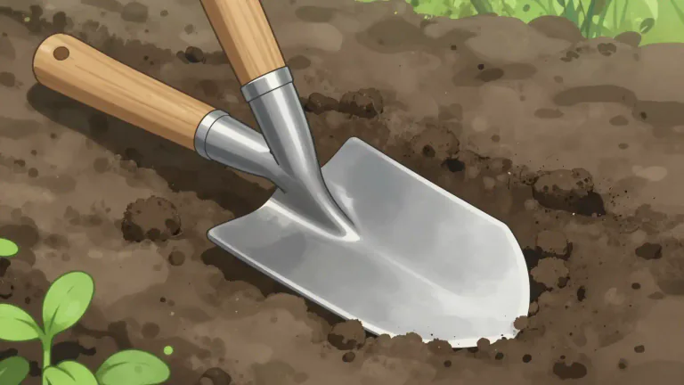 Visual representation of "hoe" - A tool with a flat blade attached at an angle, used to break up soil.