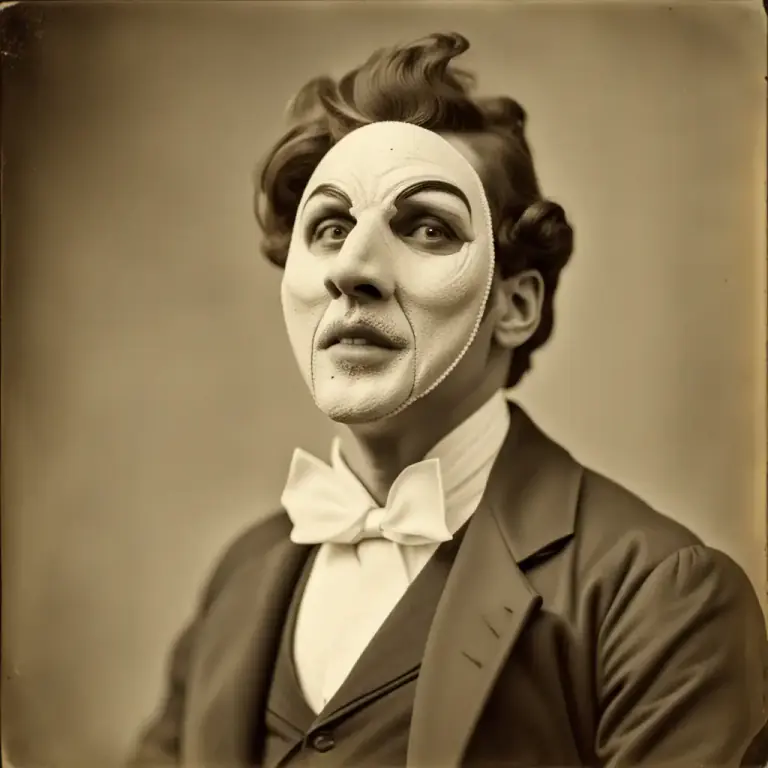 Visual representation of "mask" - A likeness of a person's face, made of plaster or similar material, often used in drama or art.