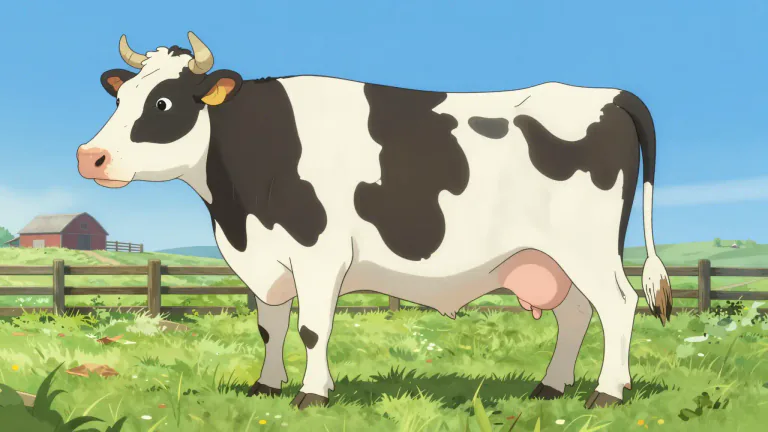 Visual representation of "cow" - A large female farm animal kept for milk or meat